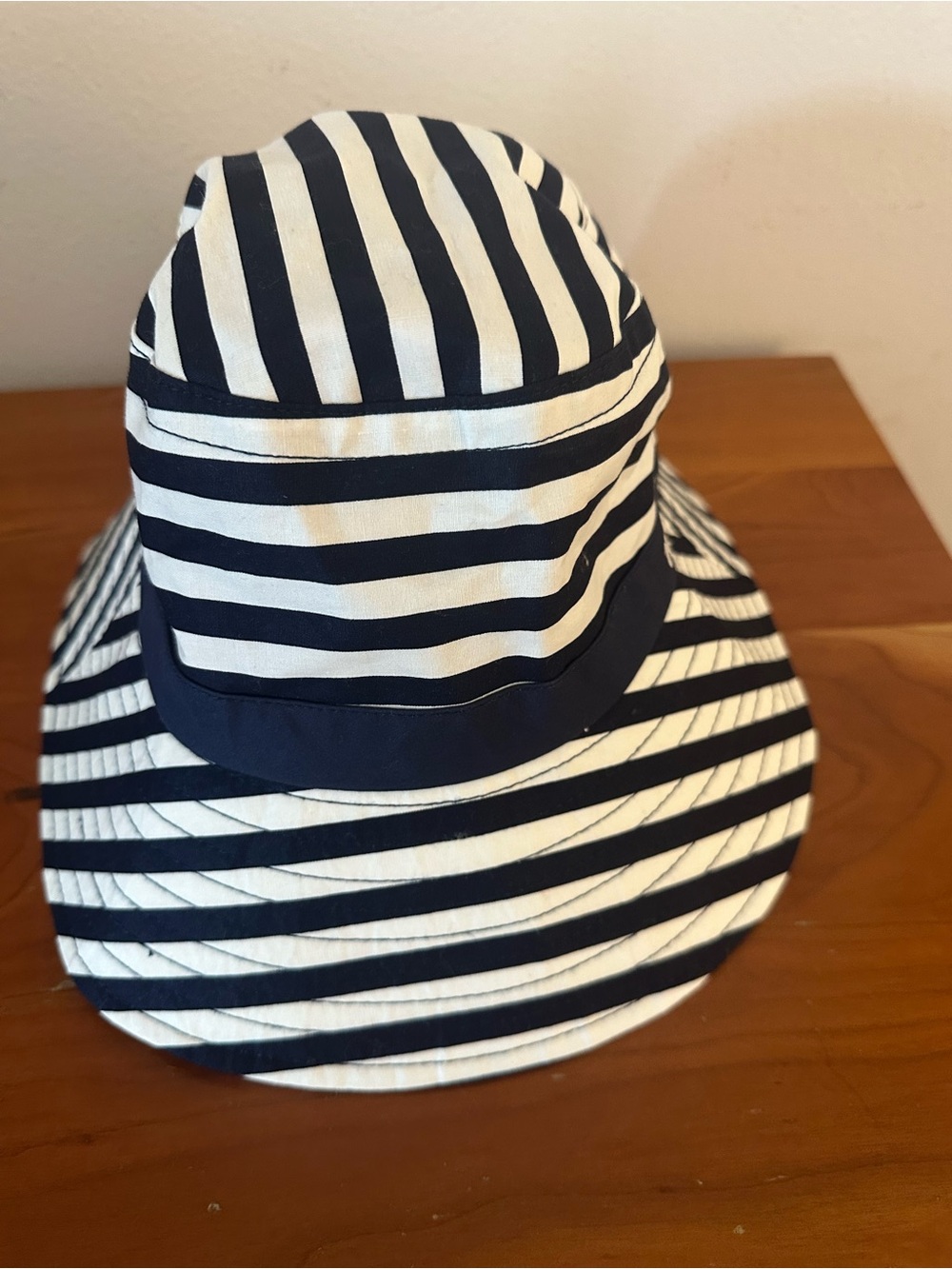 Navy and White Striped Wide-Brim Sun Hat